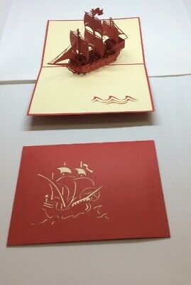 Big Ship Red Color 3D Paper Pop Up Art special present