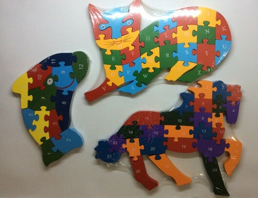3 sets Dolphin & Cat & Hourse Wooden ABC Numbers Puzzle For Kids