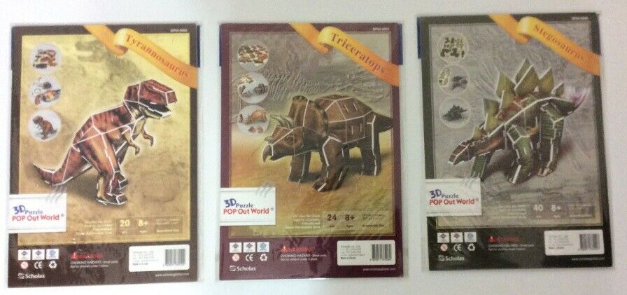 Set of 3 Dinosaurs 3d puzzles - Tyrex + Triceratops+ Stegozaurus Education