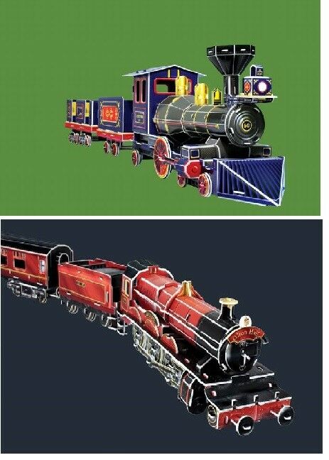2 pcs 3D puzzles Grand Park Train + The Train For Magic School Education DIY
