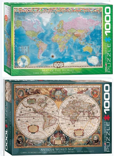 2 puzzles 1000 pcs Map Of The world + Antique World Map Eurographics puzzles