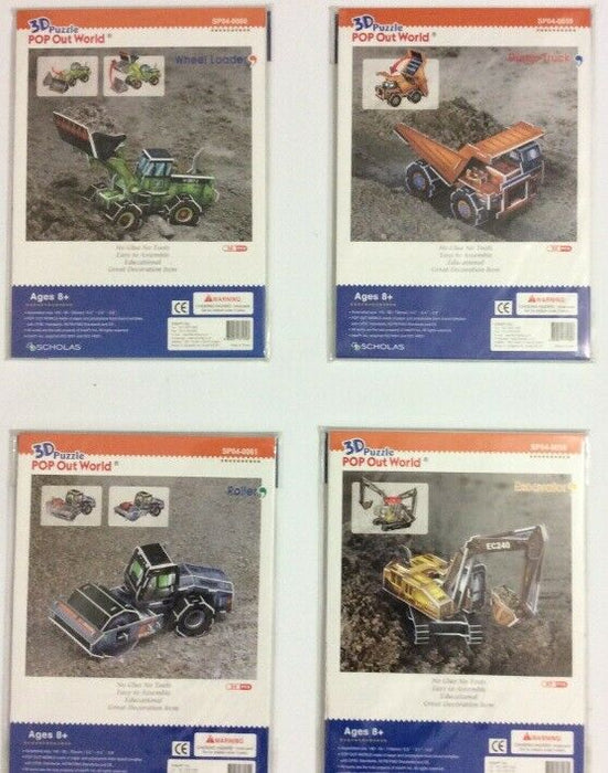 Set of 4 3d puzzle Working Trucks - Dump Truck Wheel Loader Roller Excavator
