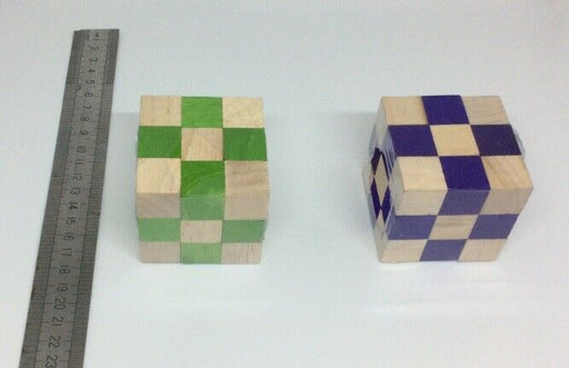 Set of 2 Snakes 3D Cube 3X3X3 puzzle Wooden 3D Logic Brain Teaser Puzzle