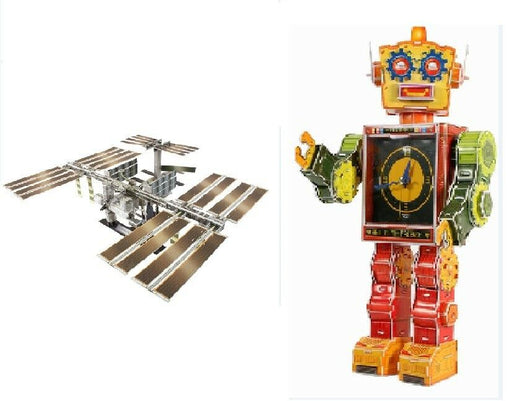 2 pcs 3D puzzles Robot Clock + International Space Station Education DIY