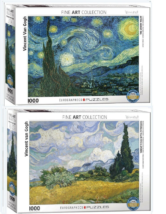 2 puzzles 1000 pcs The Sterry Night + Wheat Field With Cypress Vincent Van Gogh