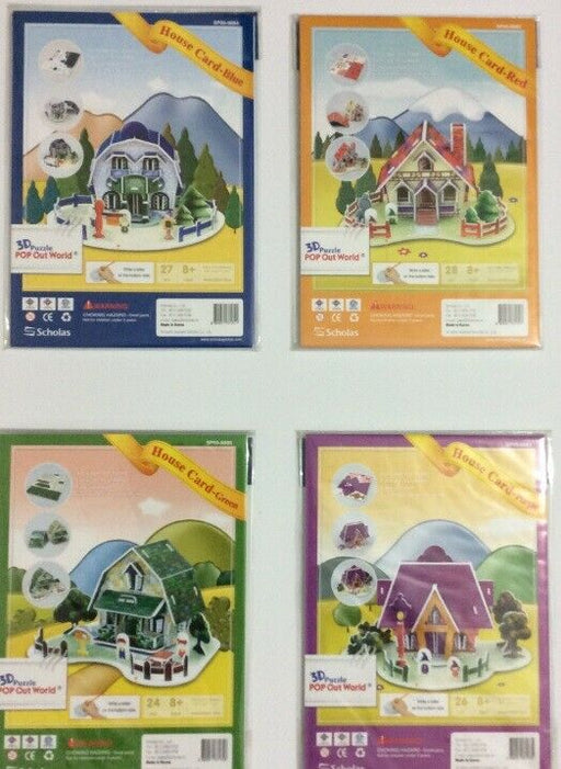 Set of 4 Houses of 3d puzzles Red + Blue + Green + Purple houses Education