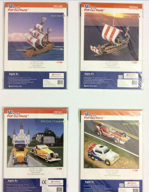 Set of 4 packages contains 2 ships + 2 classic cars + 2 sport cars 3d puzzles