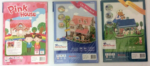 3D puzzle set of 3 puzzles - Pink House Blue Bird + Seven Goats Education DIY