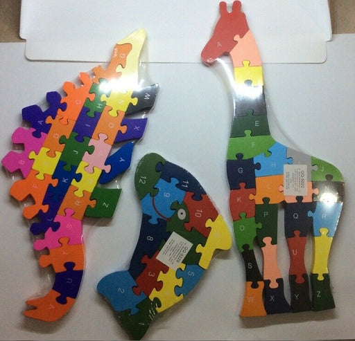 3 sets Jiraffe & Dinozaur & Dolphin Wooden ABC Numbers Puzzle For Kids