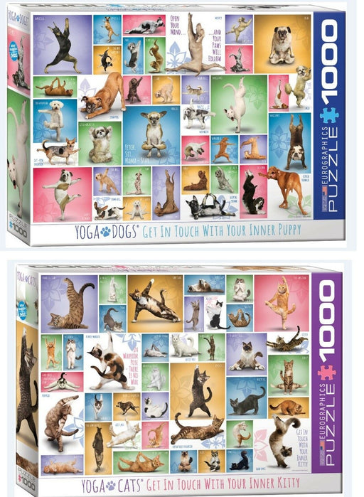 2 puzzles 1000 pcs Yoga Dogs + Yoga Cats Eurographics puzzles