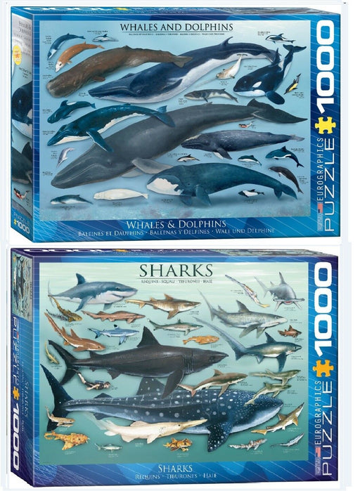 2 puzzles 1000 pcs Whales&Dolphins + Sharks Eurographics puzzles