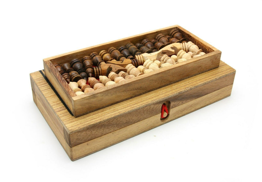 Set of Chess Checkers and Backgammon - Wooden 3D Logic Wood Brain Teaser