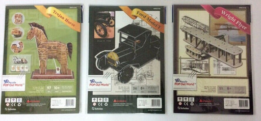 3D puzzle Pop Up World Trojan Hourse + Wright Flyer +Ford Model T Education DIY