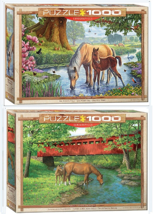 2 puzzles 1000 pcs The Fell Ponies+ Sweet Water Bridge Eurographics puzzles