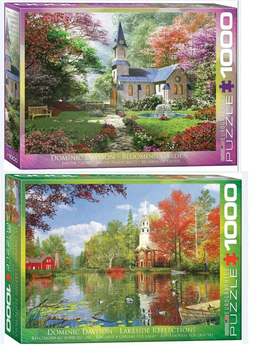 2 puzzles 1000 pcs Blooming Garden + Lakeside Reflections Eurographics puzzles