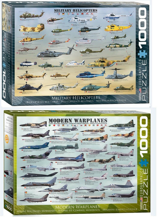 2 puzzles 1000 pcs Militery Helicopters + Modern Warplanes Eurographics puzzles