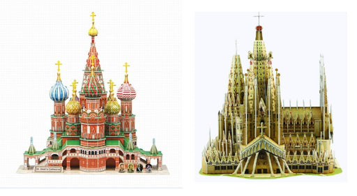 2 pcs 3D puzzles St. Basils Cathedral + Sagrada Familia Basilica Education DIY